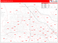 San Fernando Valley Metro Area Digital Map Red Line Style